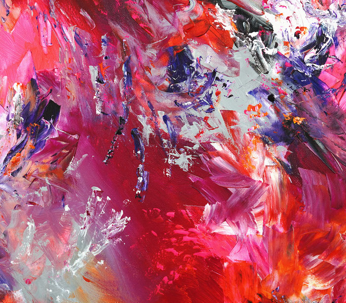 Detail des abstrakten, lebhaften Gemäldes im Großformat, Acryl auf 3,6 qm Leinwand