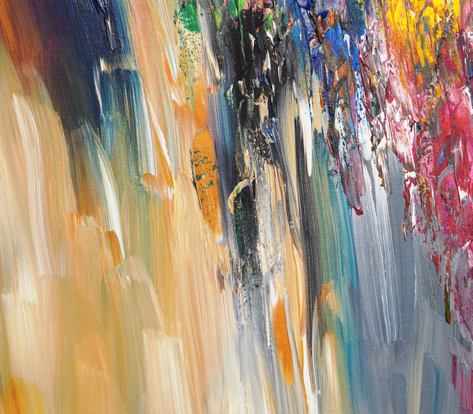 Detailfoto des abstrakten, vielfarbigen Gemäldes A Special Day L 5 im Hochformat von dem Kunstmaler Peter Nottrott