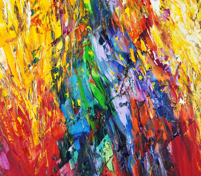 Detail des rot bunten, abstrakten Gemäldes