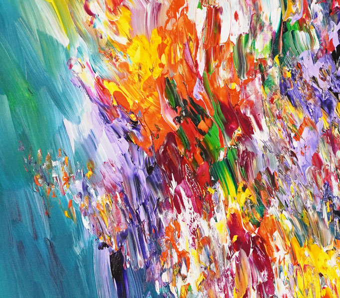 Detailfoto des abstrakten, vielfarbigen Gemäldes im Hochformat von dem Kunstmaler Peter Nottrott