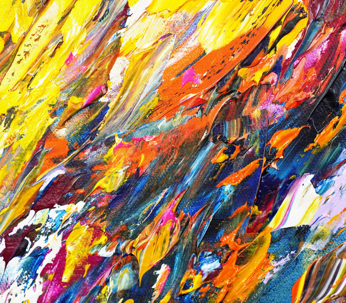 Detailfoto des abstrakten, vielfarbigen Gemäldes im Hochformat von dem Kunstmaler Peter Nottrott