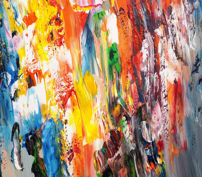 Detailfoto des abstrakten, vielfarbigen Gemäldes A Special Day L 6 im Hochformat von dem Kunstmaler Peter Nottrott