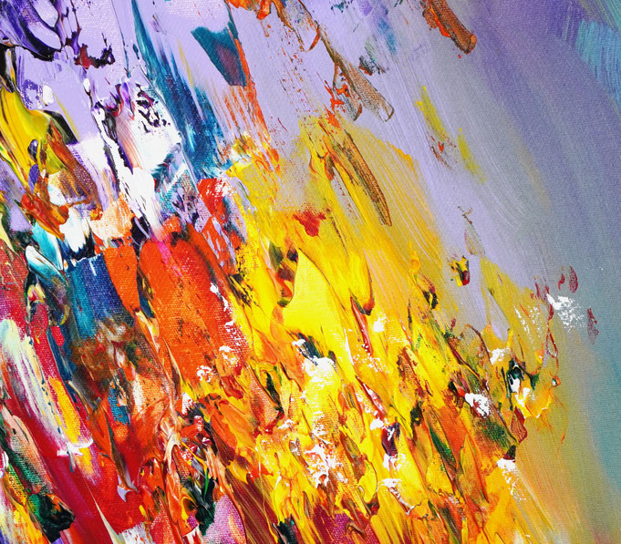 Detailfoto des abstrakten, vielfarbigen Gemäldes im Hochformat von dem Kunstmaler Peter Nottrott