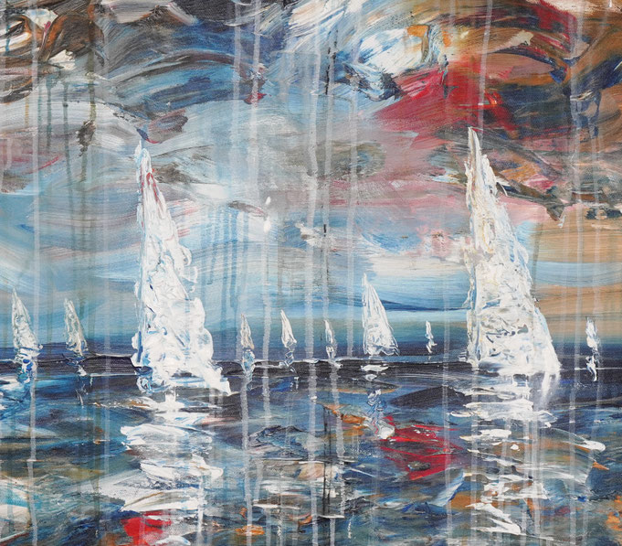 Detail des maritimen Segelbootgemäldes