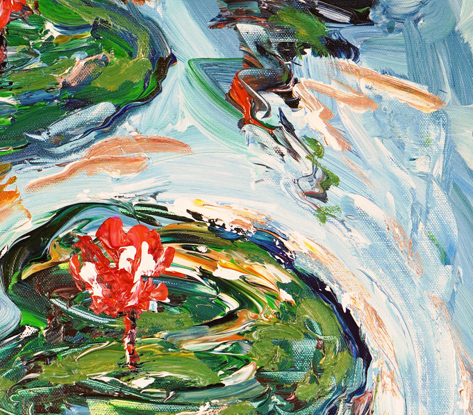 Detail des floralen, abstrahierten Acrylgemädes auf Leinwand vom Kunstmaler Peter Nottrott
