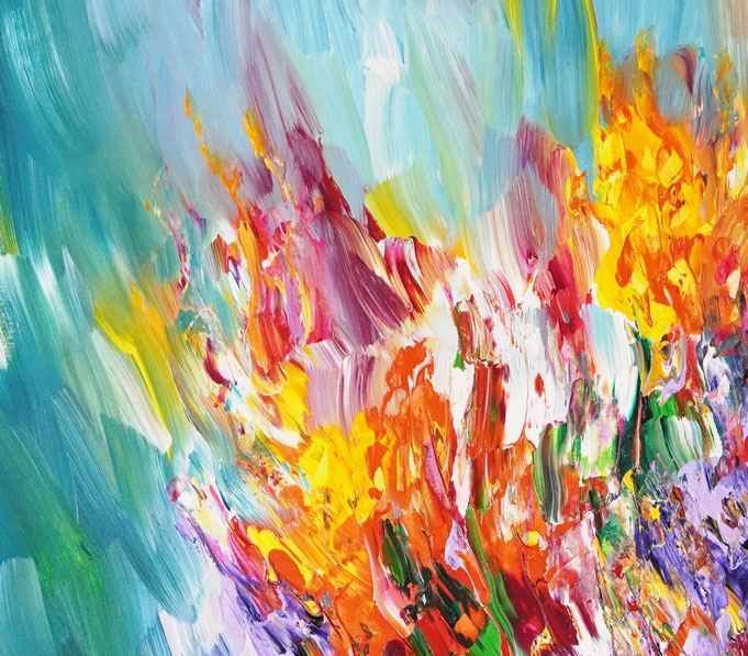 Detailfoto des abstrakten, vielfarbigen Gemäldes im Hochformat von dem Kunstmaler Peter Nottrott