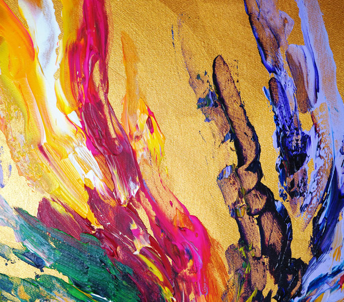 Detailfoto des abstrakten, gold bunten Gemälde Gold Pieces L 1 vom Kunstmaler Peter Nottrott
