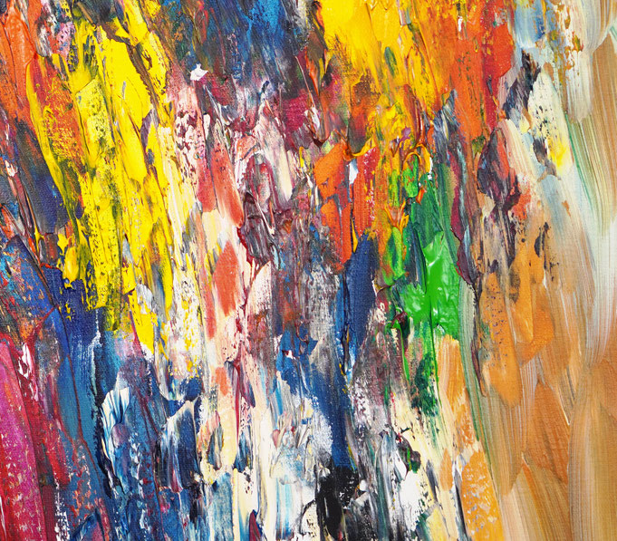 Detailfoto des abstrakten, vielfarbigen Gemäldes A Special Day L 5 im Hochformat von dem Kunstmaler Peter Nottrott
