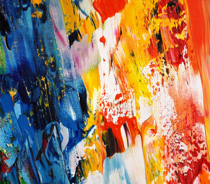 Detailfoto des abstrakten, vielfarbigen Gemäldes A Special Day L 6 im Hochformat von dem Kunstmaler Peter Nottrott