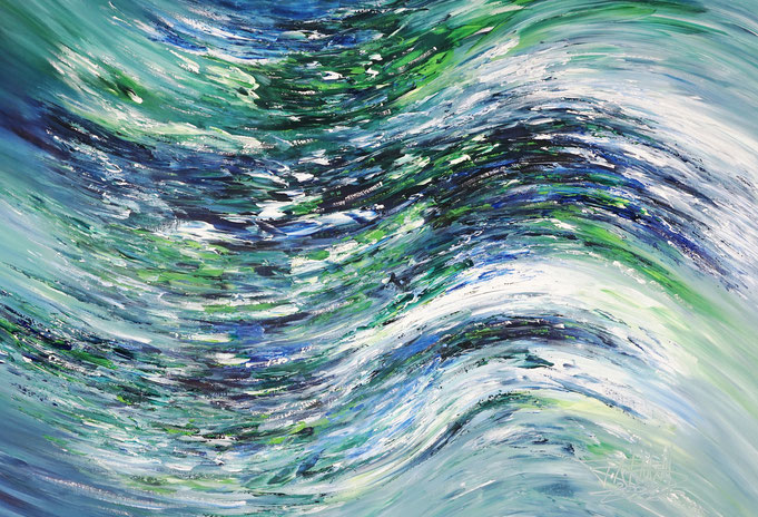 Abstraktes, blau grünes Gemälde 
