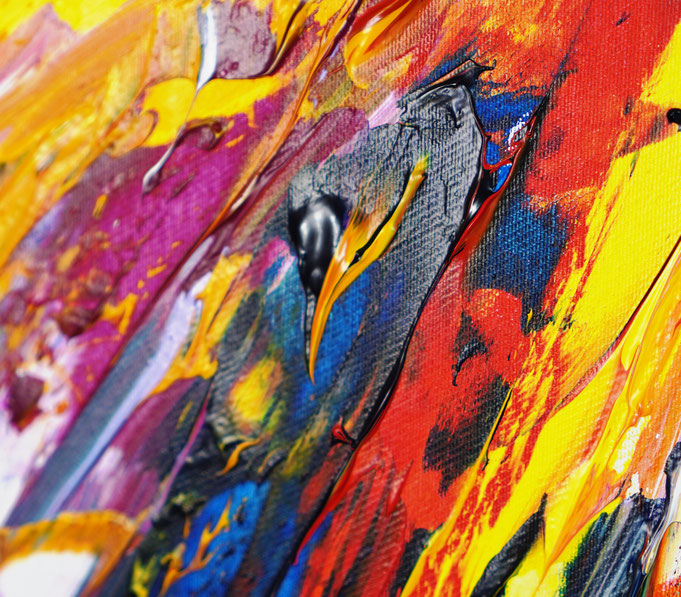 Detail des abstrakten, rot bunten Gemäldes