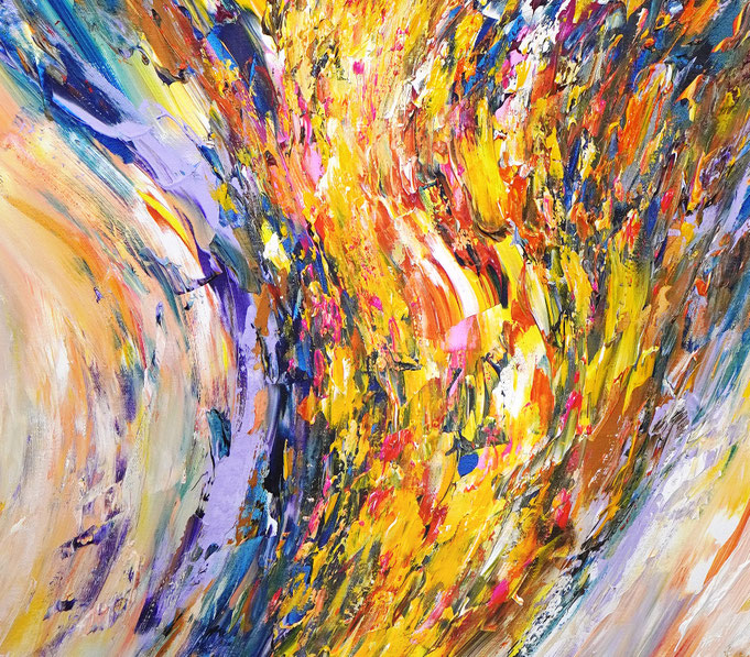 Detailfoto des abstrakten, vielfarbigen Gemäldes im Hochformat von dem Kunstmaler Peter Nottrott