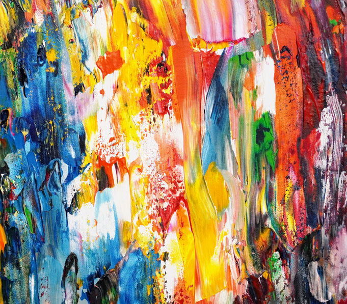 Detailfoto des abstrakten, vielfarbigen Gemäldes A Special Day L 6 im Hochformat von dem Kunstmaler Peter Nottrott