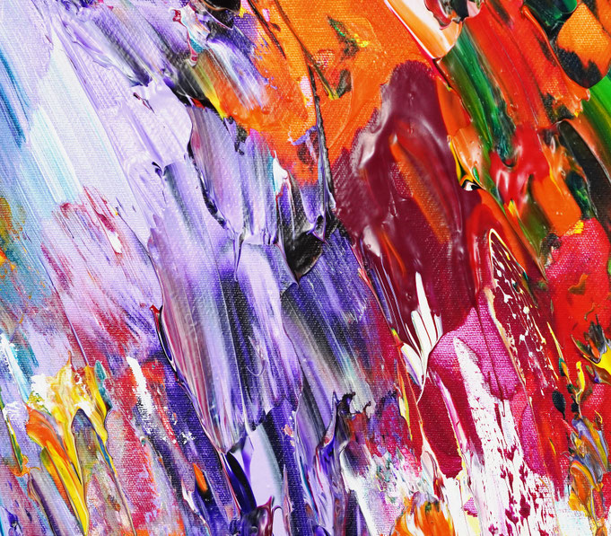 Detailfoto des abstrakten, vielfarbigen Gemäldes im Hochformat von dem Kunstmaler Peter Nottrott