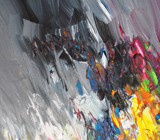 Detailfoto des abstrakten, vielfarbigen Gemäldes A Special Day L 5 im Hochformat von dem Kunstmaler Peter Nottrott