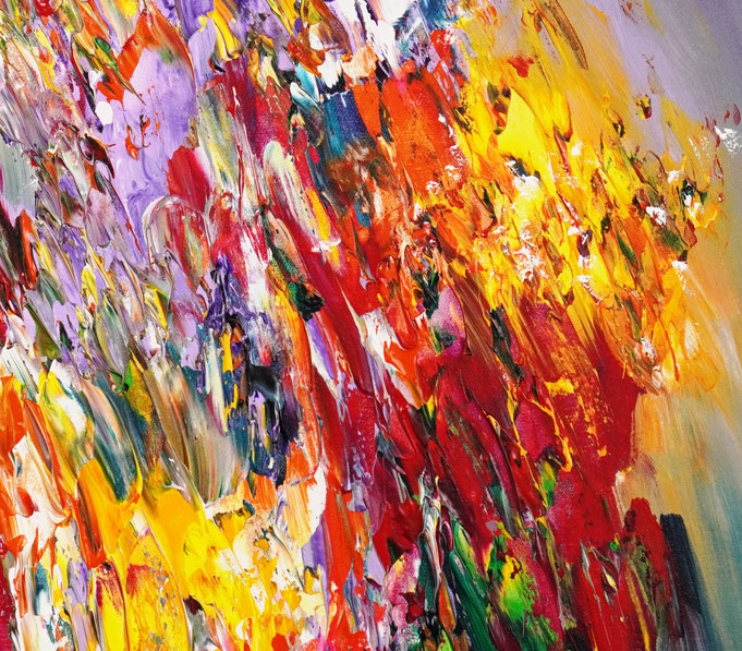 Detailfoto des abstrakten, vielfarbigen Gemäldes im Hochformat von dem Kunstmaler Peter Nottrott