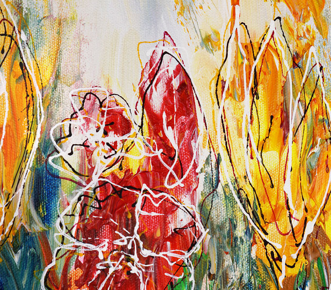 Detail des floralen, abstrahierten Acrylgemädes auf Leinwand vom Kunstmaler Peter Nottrott