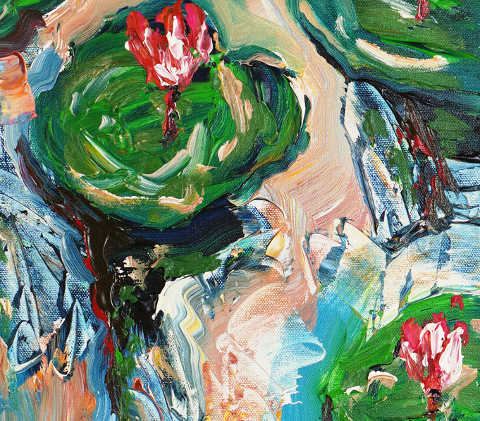 Detail des floralen, abstrahierten Acrylgemädes auf Leinwand vom Kunstmaler Peter Nottrott