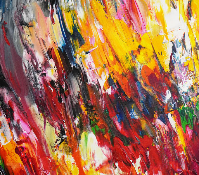 Detailfoto des abstrakten, vielfarbigen Gemäldes A Special Day L 6 im Hochformat von dem Kunstmaler Peter Nottrott