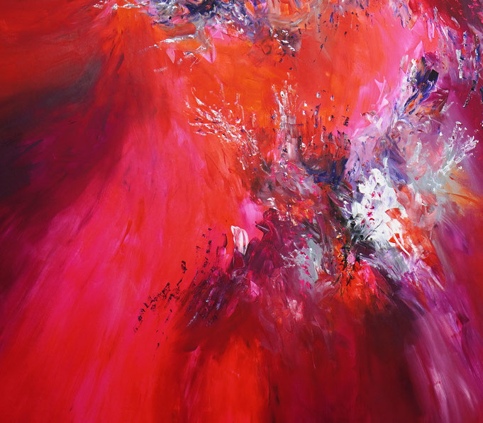 Detail des abstrakten, lebhaften Gemäldes im Großformat, Acryl auf 3,6 qm Leinwand