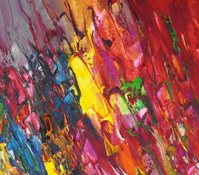 Detailfoto des abstrakten, vielfarbigen Gemäldes A Special Day L 5 im Hochformat von dem Kunstmaler Peter Nottrott