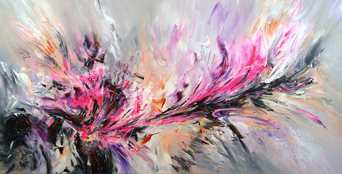 Abstraktes Acrylbild mit pink. Original Gemälde auf Leinwand. 