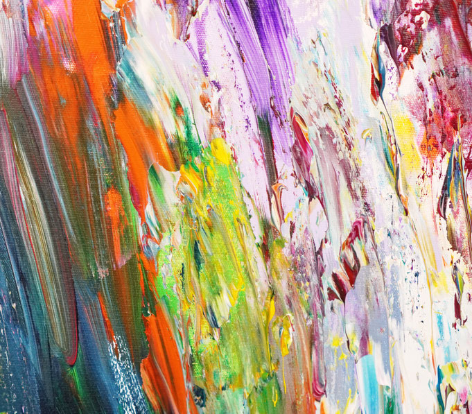 Detailfoto des abstrakten, vielfarbigen Gemäldes im Hochformat von dem Kunstmaler Peter Nottrott