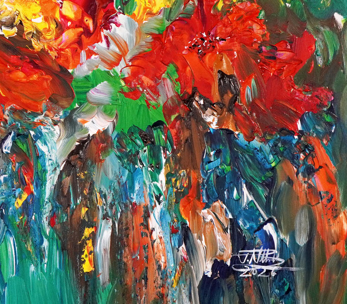 Detail des abstrahierten Sommerblumengemäldes