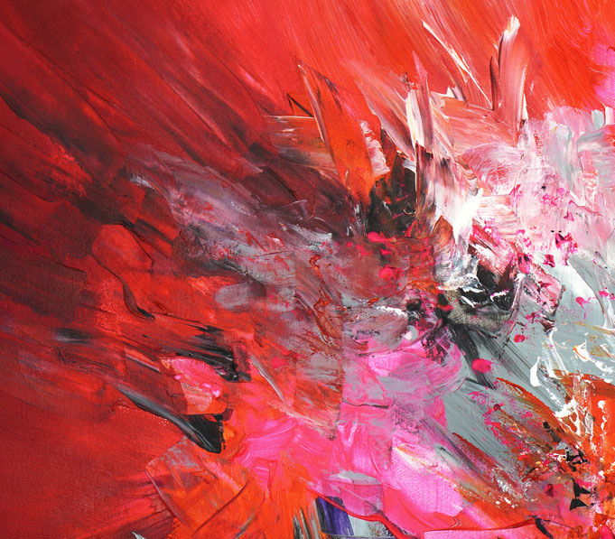 Detail des abstrakten, lebhaften Gemäldes im Großformat, Acryl auf 3,6 qm Leinwand