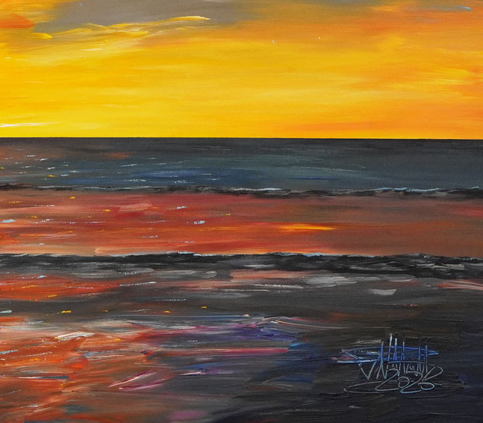 Detail des Sonnenuntergangsgemälde am Meer