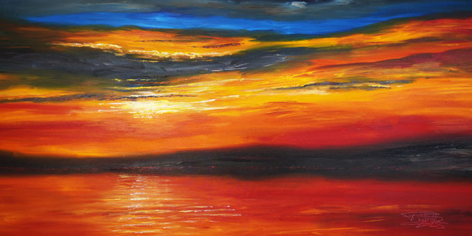 maritimes Gemälde, Sonnenuntergang, moderne Kunst, fertig auf einen Keilrahmen gespannt.