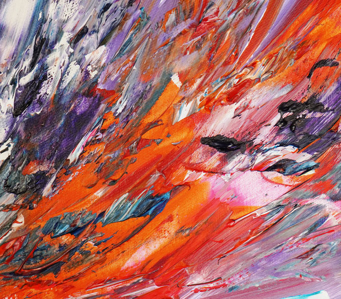 Detail des rot bunten, abstrakten Gemäldes im Shop vonm Kunstmaler Peter Nottrott