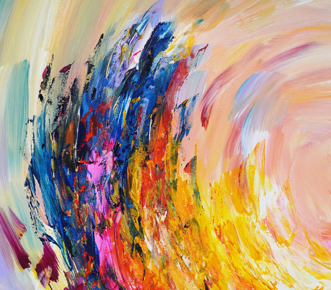 Detailfoto des abstrakten, vielfarbigen Gemäldes im Hochformat von dem Kunstmaler Peter Nottrott