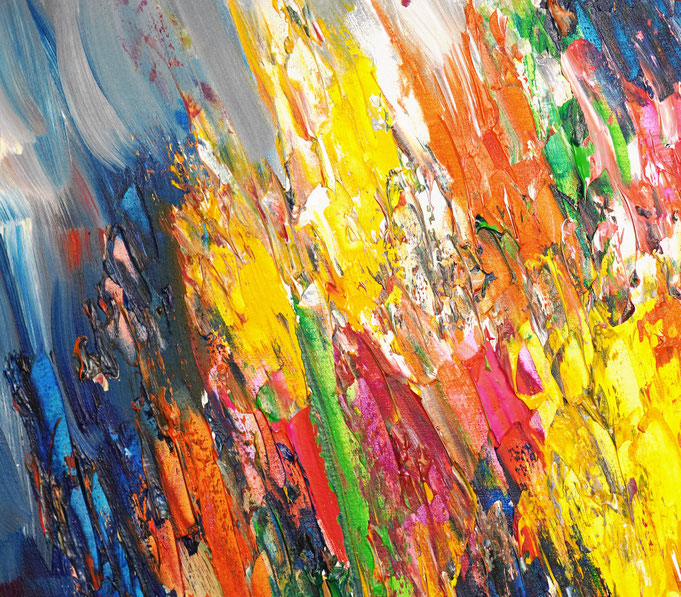 Detailfoto des abstrakten, vielfarbigen Gemäldes A Special Day L 5 im Hochformat von dem Kunstmaler Peter Nottrott