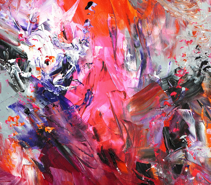 Detail des abstrakten, lebhaften Gemäldes im Großformat, Acryl auf 3,6 qm Leinwand