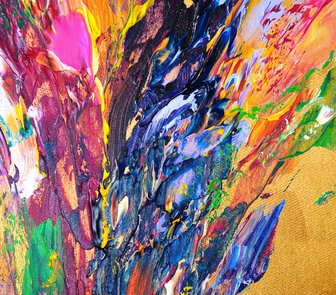 Detailfoto des abstrakten, gold bunten Gemälde Gold Pieces L 1 vom Kunstmaler Peter Nottrott