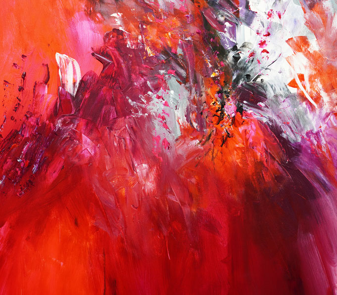 Detail des abstrakten, lebhaften Gemäldes im Großformat, Acryl auf 3,6 qm Leinwand