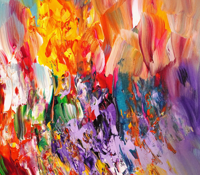 Detailfoto des abstrakten, vielfarbigen Gemäldes im Hochformat von dem Kunstmaler Peter Nottrott