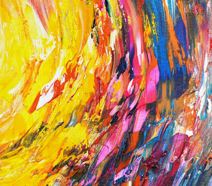 Detailfoto des abstrakten, vielfarbigen Gemäldes im Hochformat von dem Kunstmaler Peter Nottrott