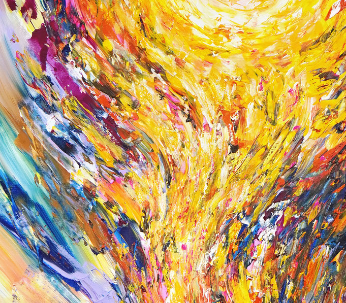Detailfoto des abstrakten, vielfarbigen Gemäldes im Hochformat von dem Kunstmaler Peter Nottrott