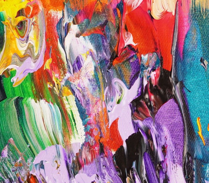 Detailfoto des abstrakten, vielfarbigen Gemäldes im Hochformat von dem Kunstmaler Peter Nottrott
