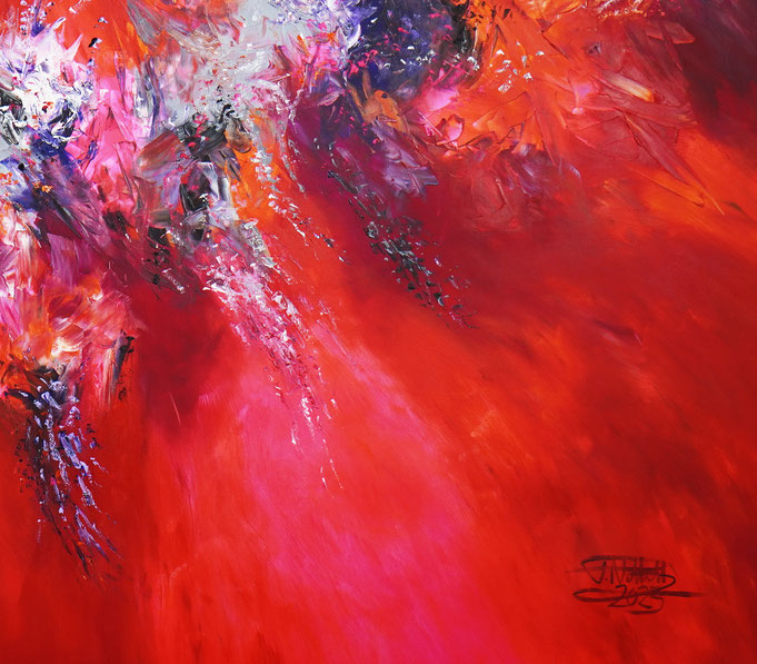 Detail des abstrakten, lebhaften Gemäldes im Großformat, Acryl auf 3,6 qm Leinwand