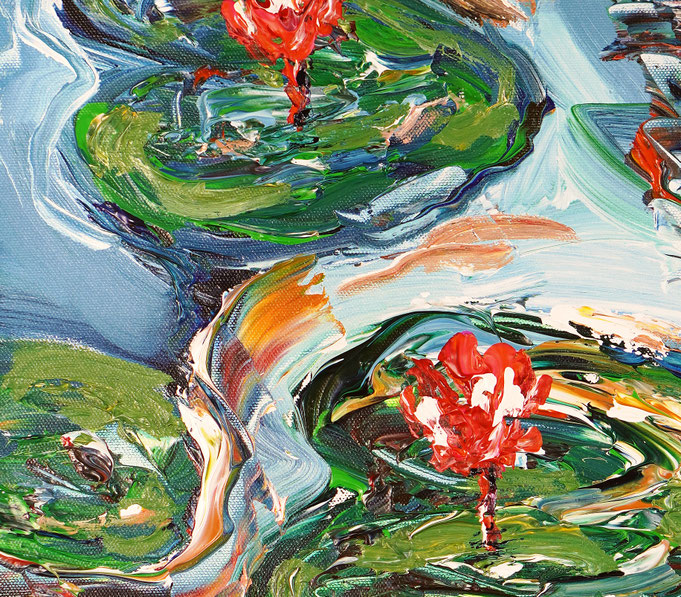 Detail des floralen, abstrahierten Acrylgemädes auf Leinwand vom Kunstmaler Peter Nottrott