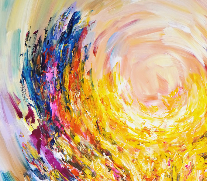 Detailfoto des abstrakten, vielfarbigen Gemäldes im Hochformat von dem Kunstmaler Peter Nottrott