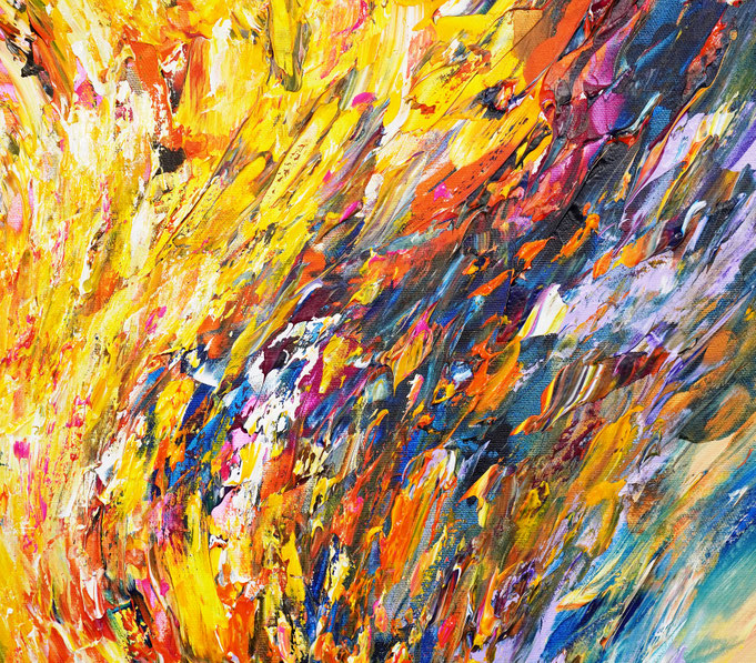 Detailfoto des abstrakten, vielfarbigen Gemäldes im Hochformat von dem Kunstmaler Peter Nottrott