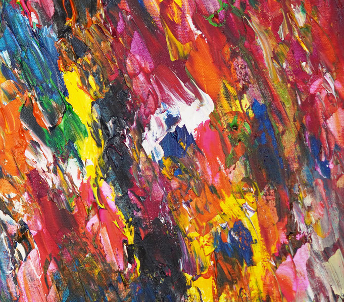 Detailfoto des abstrakten, vielfarbigen Gemäldes A Special Day L 5 im Hochformat von dem Kunstmaler Peter Nottrott