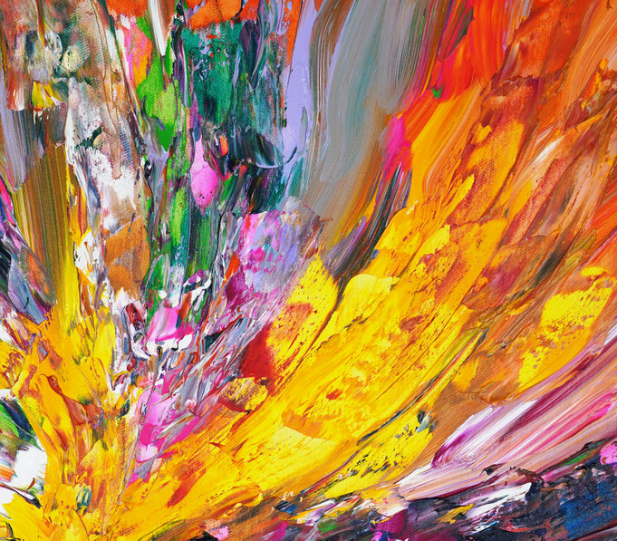 Detail des abstrakten, rot bunten Gemäldes