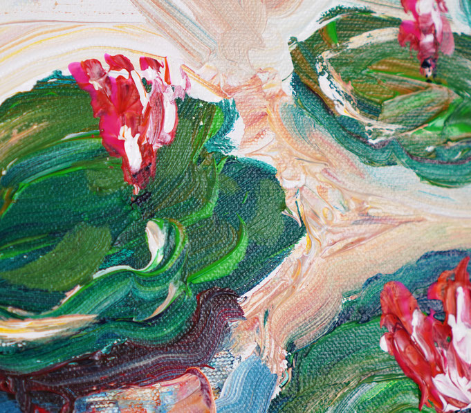 Detail des floralen, abstrahierten Acrylgemädes auf Leinwand vom Kunstmaler Peter Nottrott