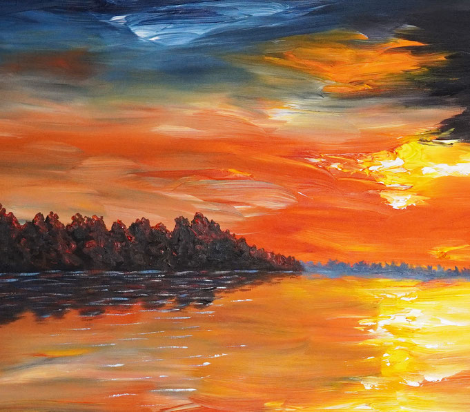 Detail des großen Sonnenuntergangsgemälde, Acryl auf Leinwand, Unikat