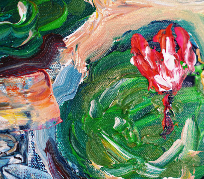 Detail des floralen, abstrahierten Acrylgemädes auf Leinwand vom Kunstmaler Peter Nottrott